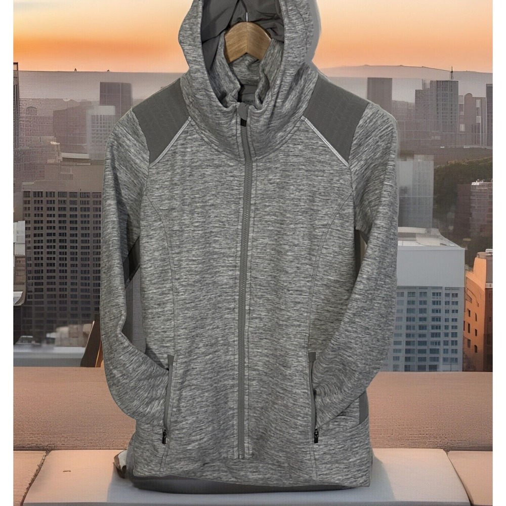 Athleta Stronger Jacket Womens Small Hooded Full Zip Up Gray Long Sleeve